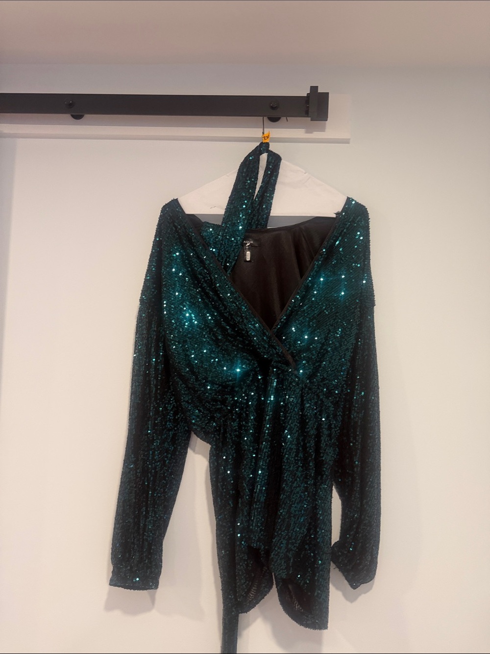 Aqua Teal Sequin Wrap Blouse